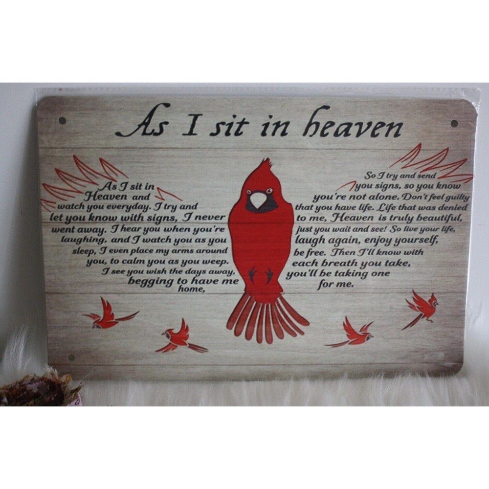 As I Sit in Heaven Cardinal Metal Tin Sign 8x12 Door Wall Decor Hanging NIP